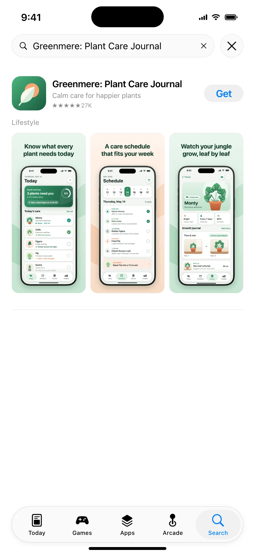 Greenmere as an App Store search result.